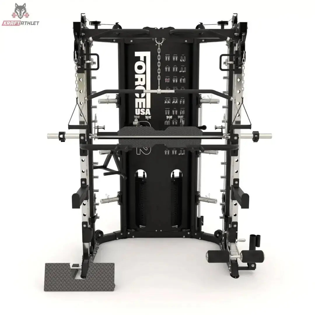 G12™ Compact All-In-One Trainer - Double Pulley (90.5 kg), Smith Machine, Multifunktionstrainer, Rack und Beinpresse - Kompakte Version Force USA