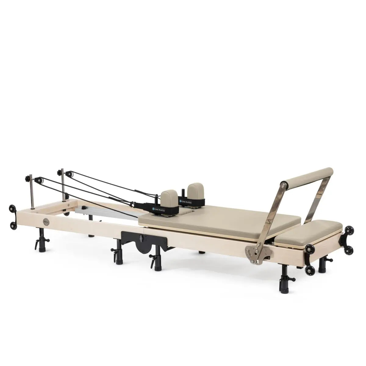 Klappbarer Pilates Reformer in Helle Mokka, Seitenansicht