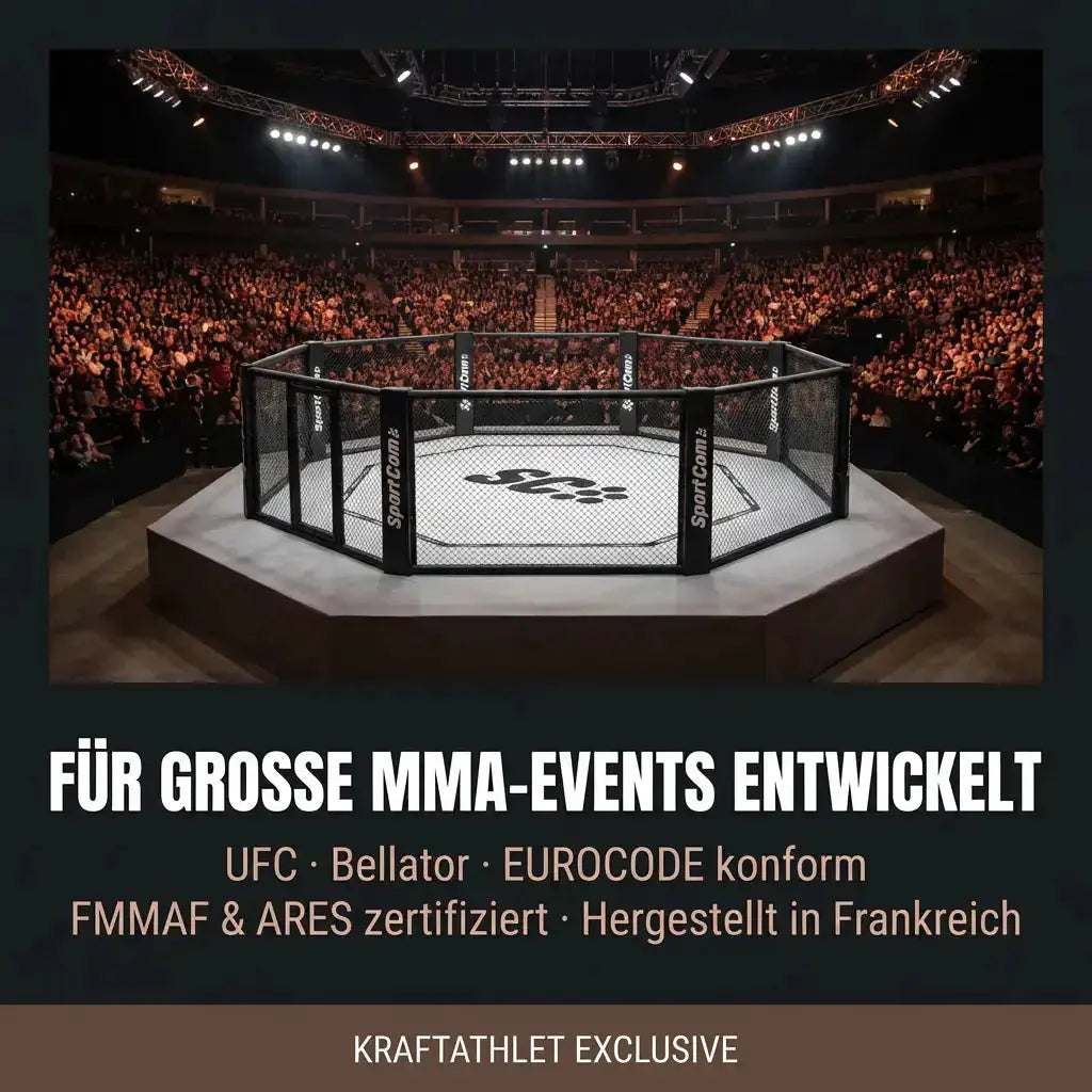 MMA-Käfig Oktagon mit Podium – Ø 4–8 m Profi-Event-Standard Individualisierbar Hergestellt in Frankreich Sportcom