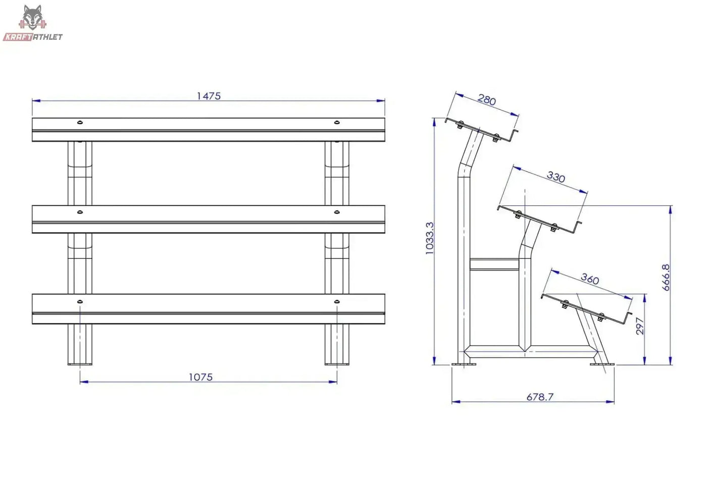 Rack mit 3 Höhen für Hexagonale Hanteln Titanium Strength
