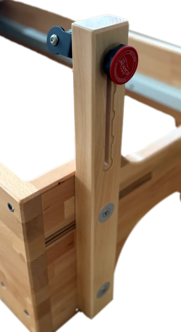 Wooden structure with metal brackets on a white background