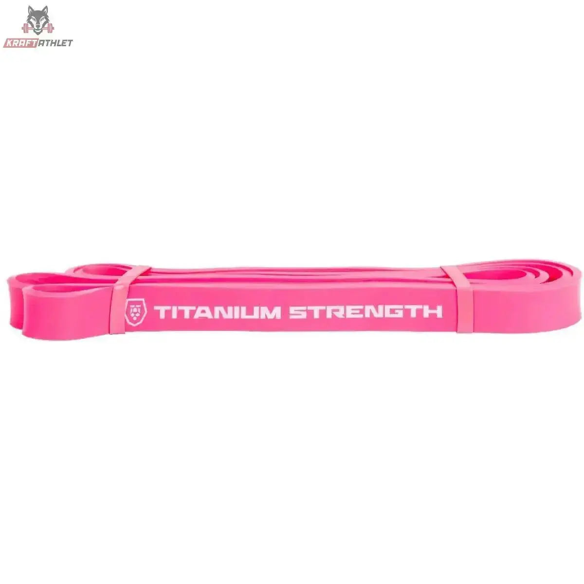 Titanium Strength RB22 Widerstandsband Rosa in der Seitenansicht, geschlossene Schlaufe mit weißem Logo