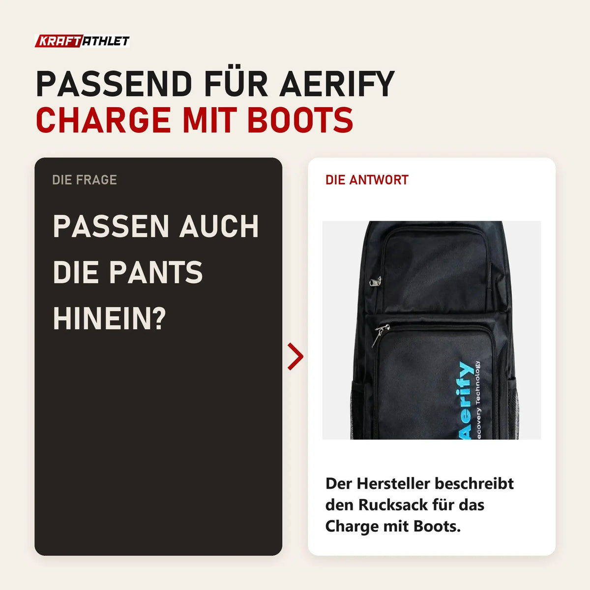 Frage und Antwort zu Aerify Backpack für Charge: Passen auch die Pants hinein?