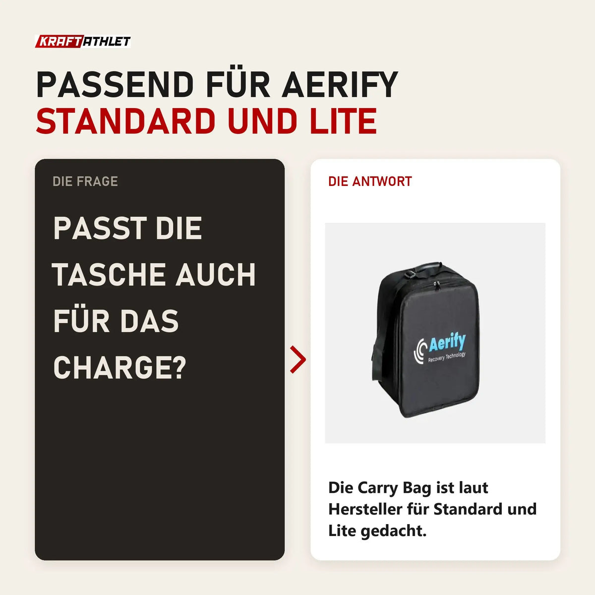 Frage und Antwort zu Aerify Carry Bag für Standard und Lite: Passt die Tasche auch für das Charge?