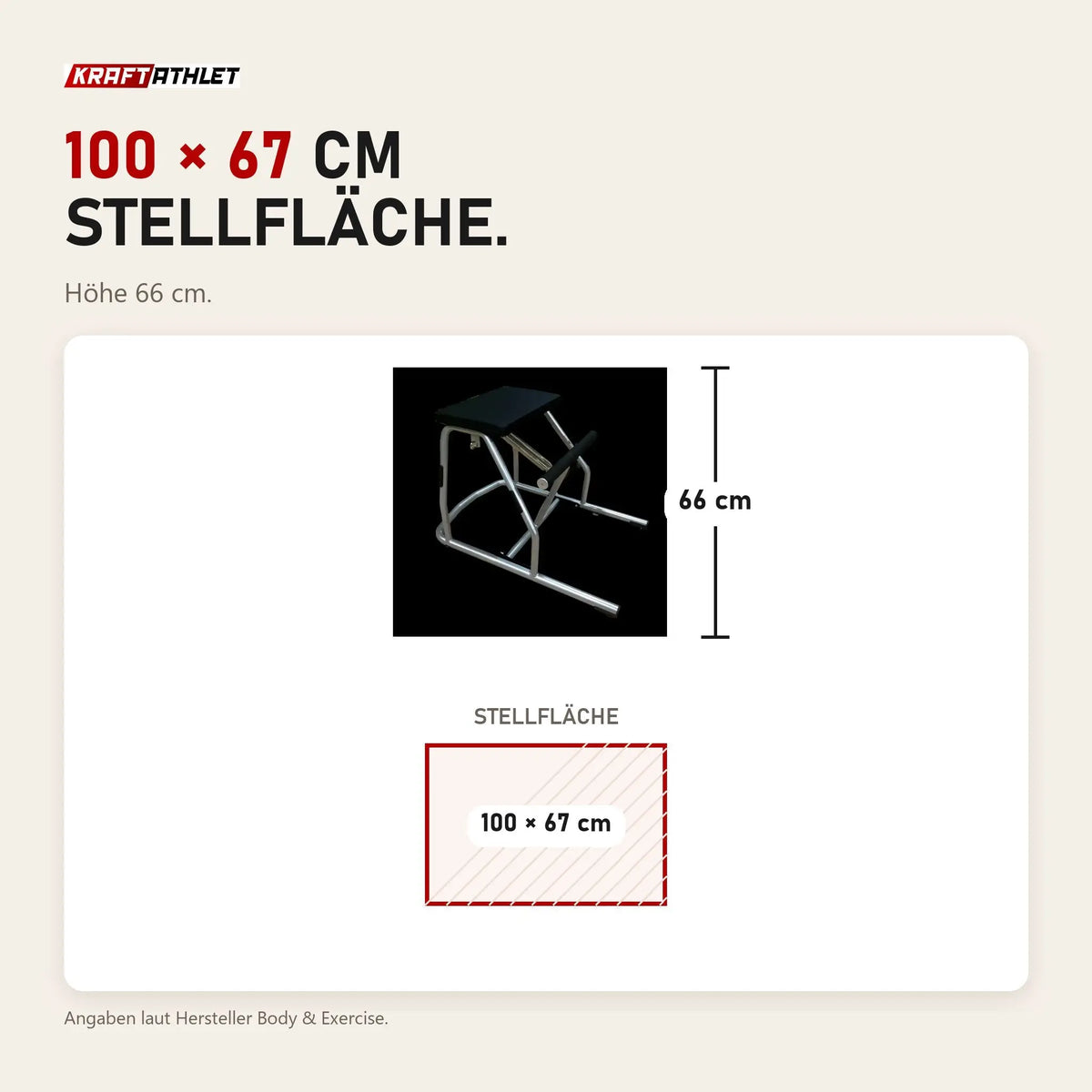 Maßbild Body & Exercise Chair Salvaspazio: Stellfläche 100 × 67 cm, Höhe 66 cm