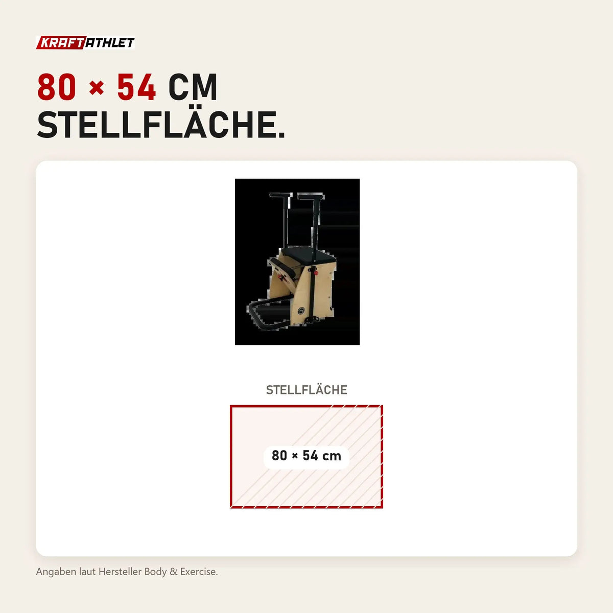Maßbild Body & Exercise Combo Chair aus Stahl: Stellfläche 80 × 54 cm