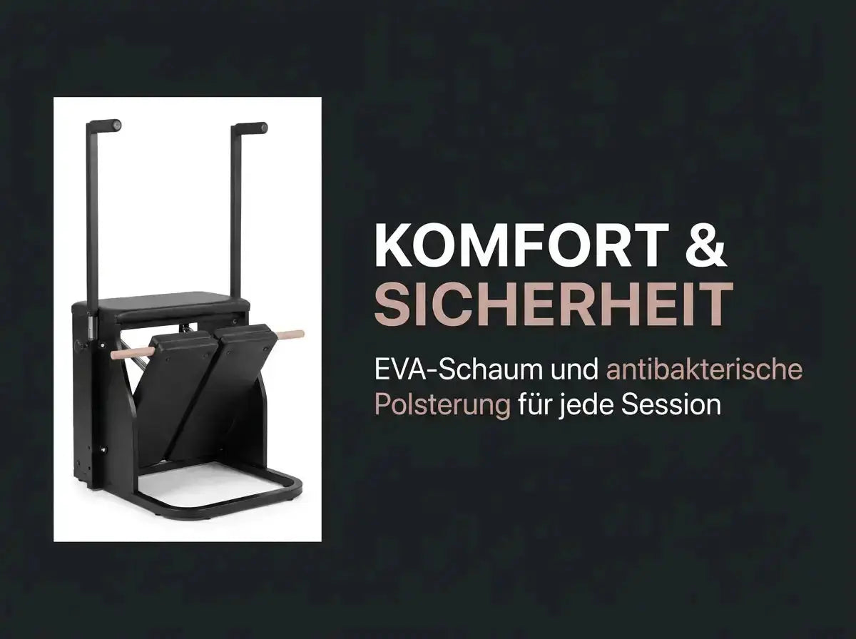 Body & Exercise Reformer Black Edition Stand Up, Grafik Komfort und Sicherheit mit EVA-Schaum
