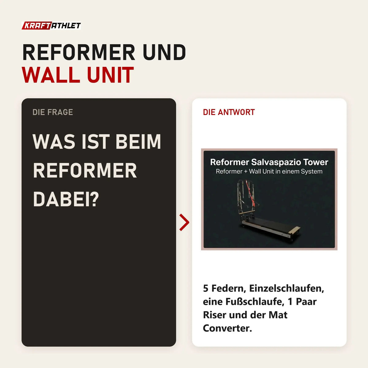 Frage und Antwort zu Body & Exercise Reformer Salvaspazio Tower: Was ist beim Reformer dabei?
