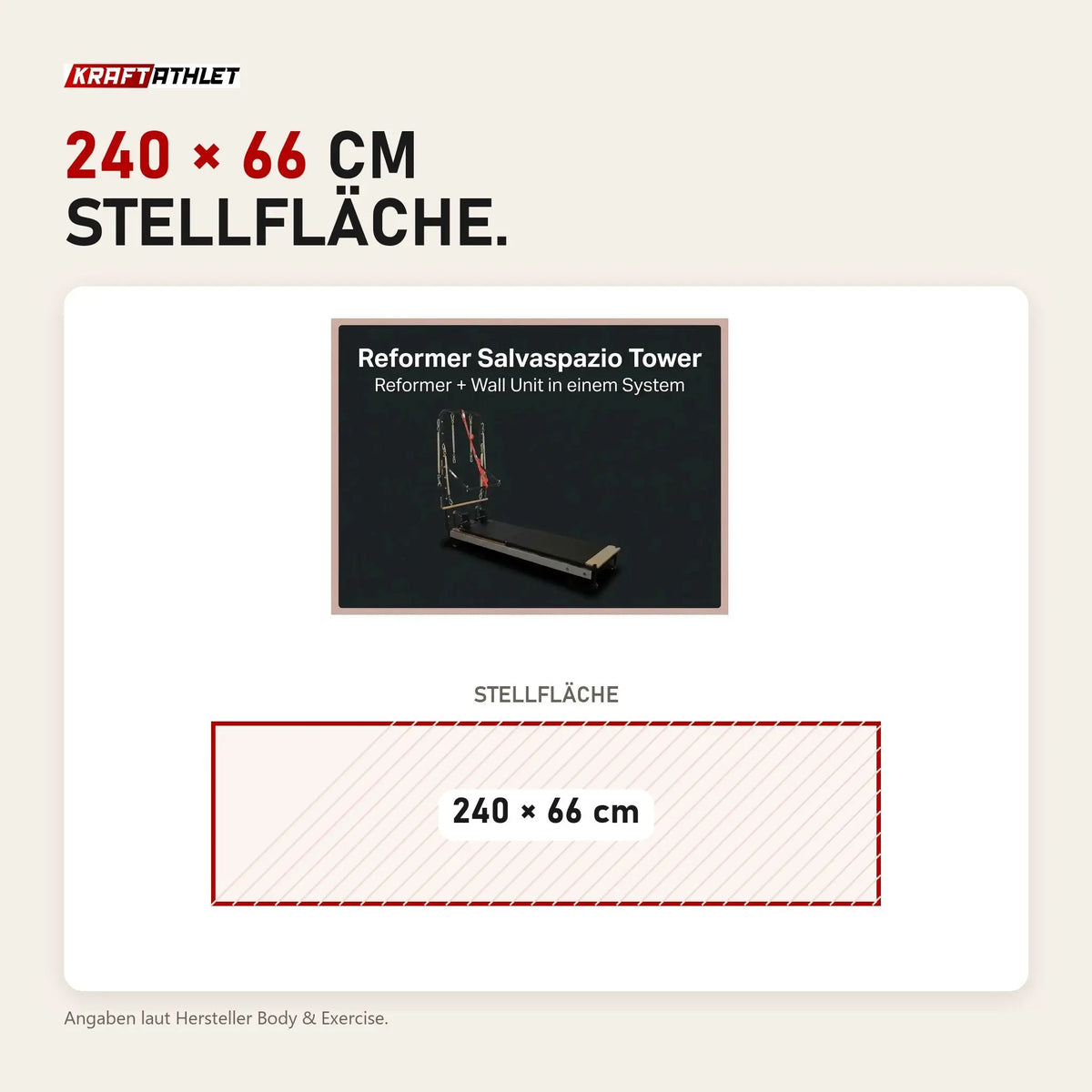 Maßbild Body & Exercise Reformer Salvaspazio Tower: Stellfläche 240 × 66 cm