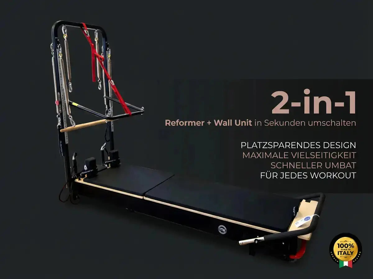 Body & Exercise Reformer Tower Black Edition, Grafik 2-in-1 mit Reformer und Wall Unit