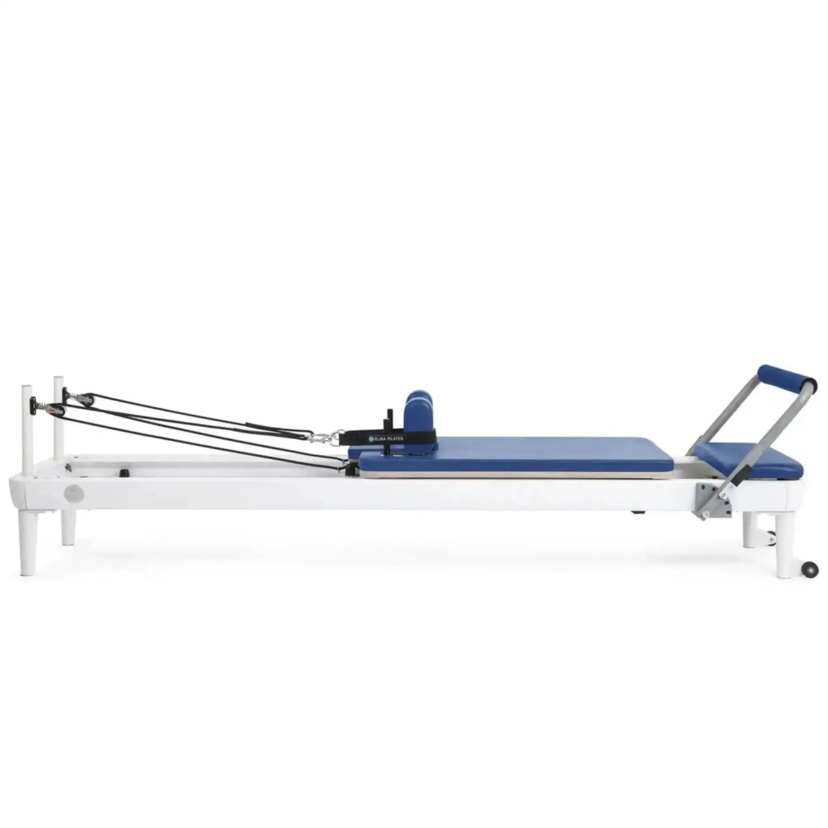 Elina Pilates Nubium Reformer in Blau, Seitenansicht ohne Sitzbox