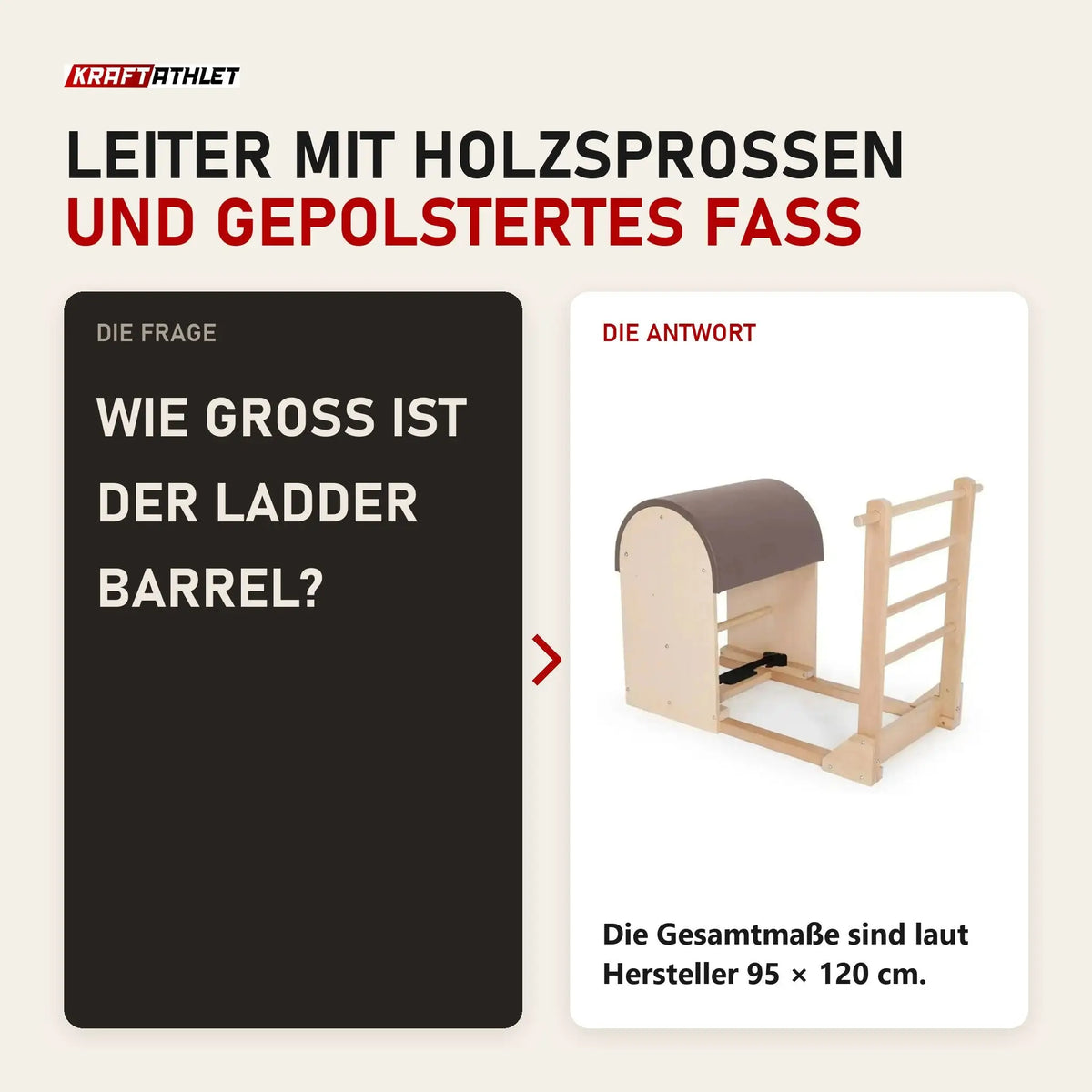 Frage und Antwort zu Elina Pilates Ladder Barrel mit Holzbasis: Wie groß ist der Ladder Barrel?