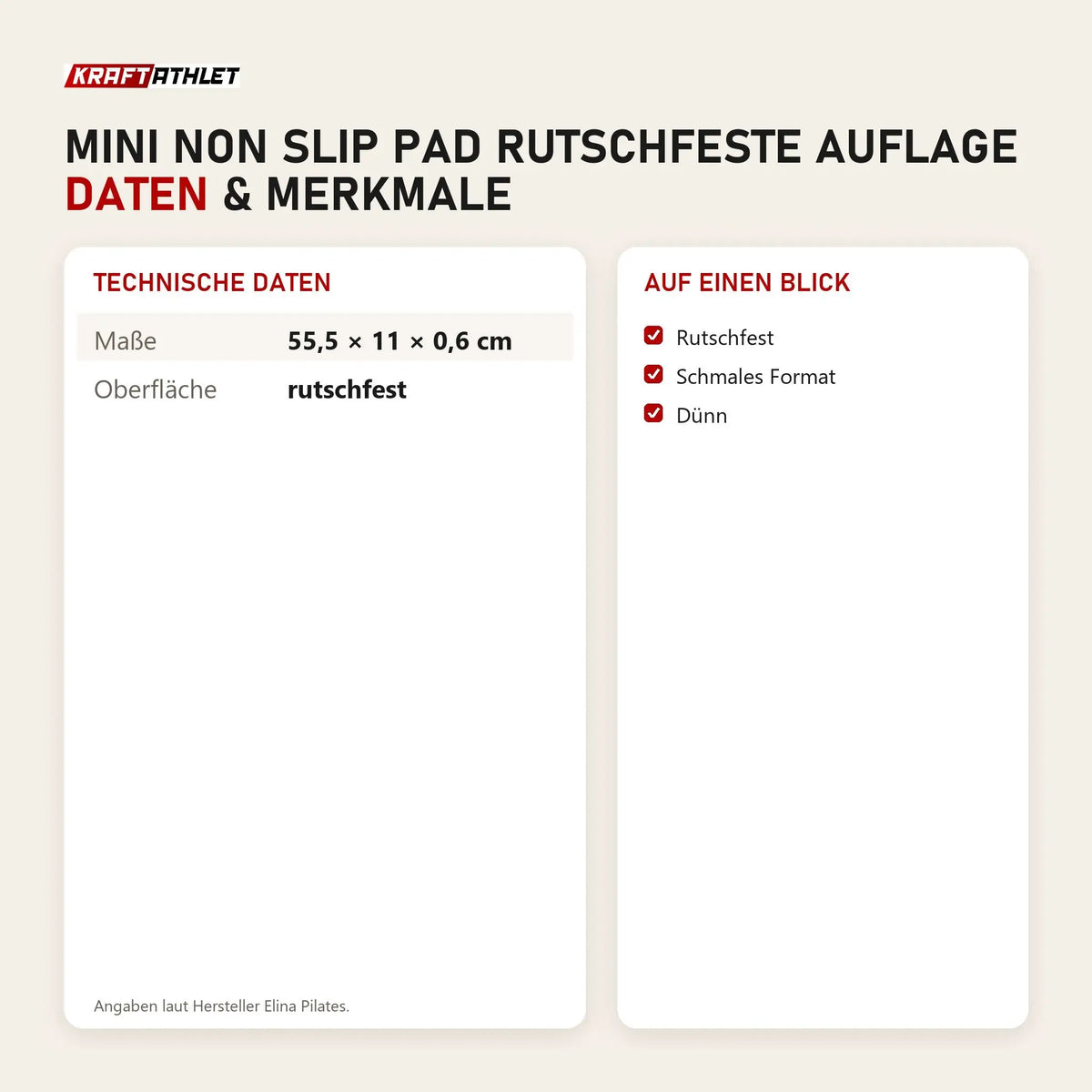 Technische Daten und Merkmale von Elina Pilates Mini Non Slip Pad rutschfeste Auflage als Tabelle