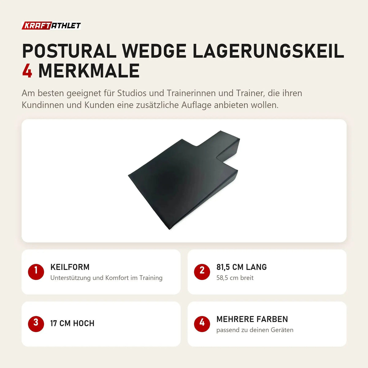 Elina Pilates Postural Wedge Lagerungskeil mit 4 Merkmalen: Keilform, 81,5 cm lang, 17 cm hoch, Mehrere Farben