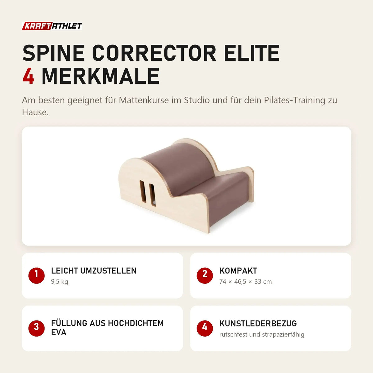 Elina Pilates Spine Corrector Elite mit 4 Merkmalen: Leicht umzustellen, Kompakt, Füllung aus hochdichtem EVA, Kunstlederbezug