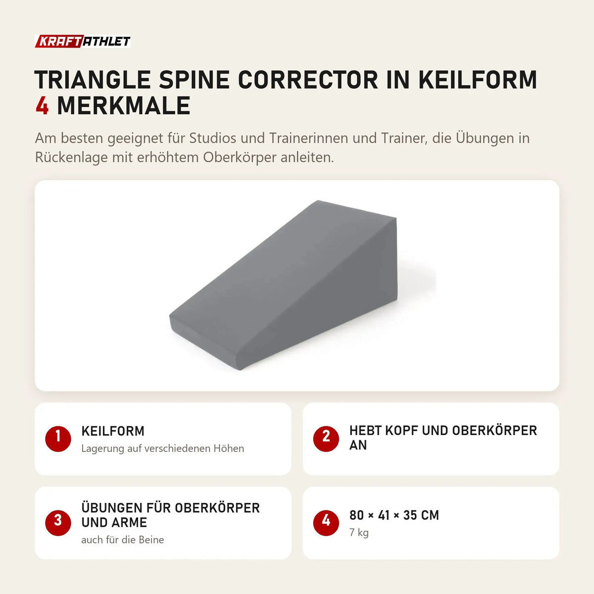 Elina Pilates Triangle Spine Corrector in Keilform mit 4 Merkmalen: Keilform, Hebt Kopf und Oberkörper an, Übungen für Oberkörper und Arme, 80 × 41 × 35 cm