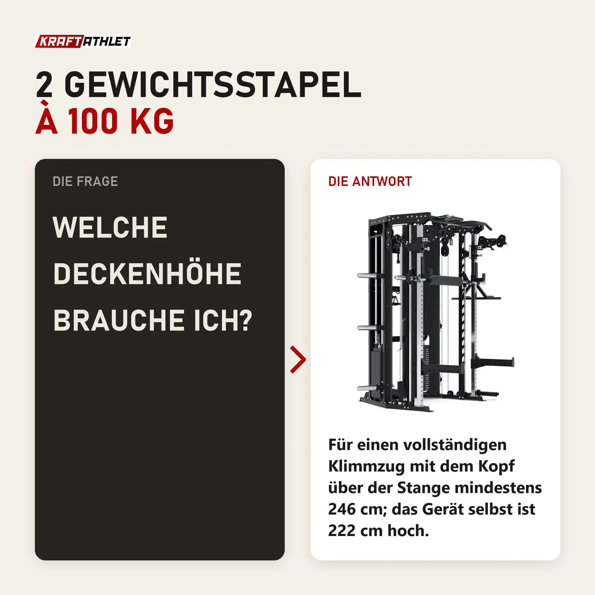 Frage und Antwort zu Force USA C10 All-In-One Trainer: Welche Deckenhöhe brauche ich?