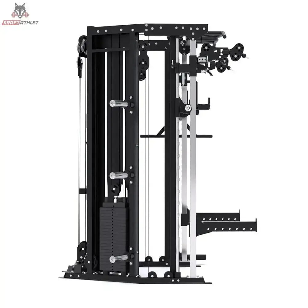Force USA C10 All-In-One Trainer in Schwarz, Seitenansicht mit Rack und Hantelablagen