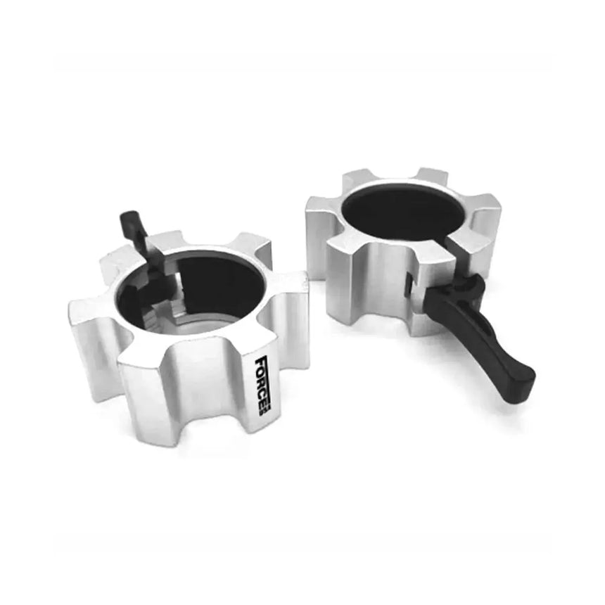 Force USA Aluminum Olympic Lock Collars – Pair of silver quick-release collars for 50mm Olympic bars.