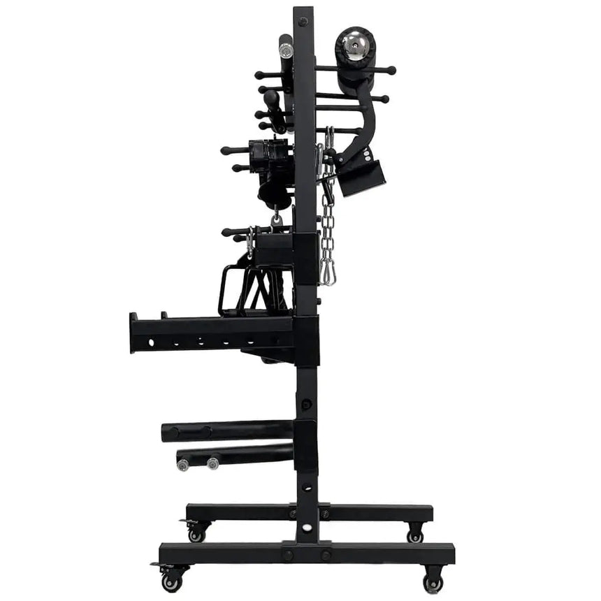 Force USA Base Storage Rack – versatile storage rack with pegboard design and transport wheels.