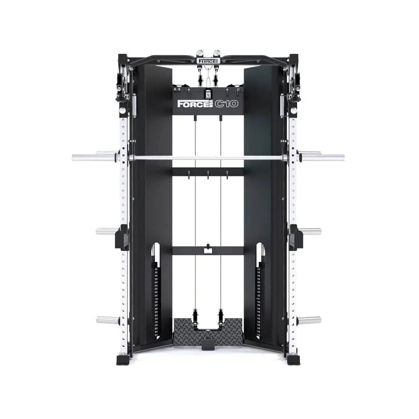 Force USA C10 All-In-One Trainer featuring Power Rack, Smith Machine, and Cable Pulley System.