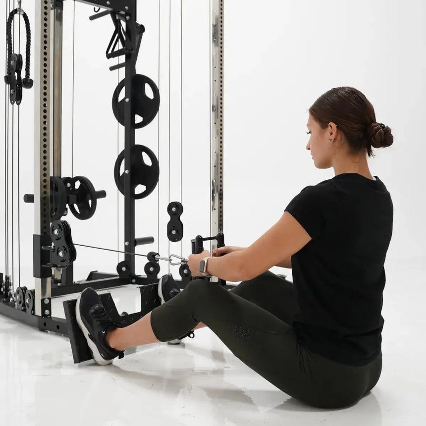 Force USA G1 All-In-One Trainer V2 Upgrade Kit components including lat pulldown seat and low row foot plate.