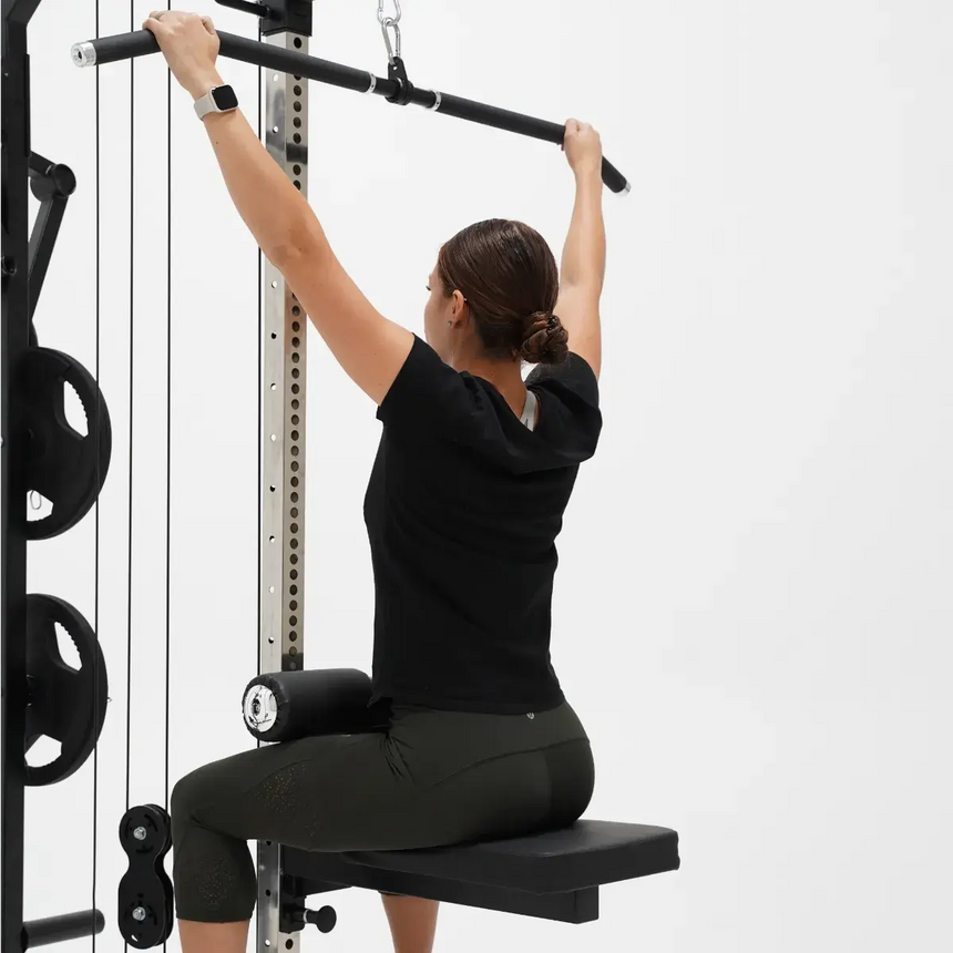 Force USA G1 All-In-One Trainer V2 Upgrade Kit components including lat pulldown seat and low row foot plate.