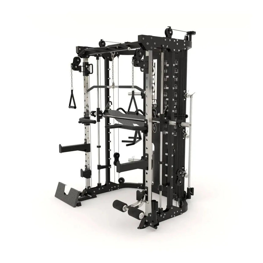 Force USA G12™ All-In-One Trainer showcasing power rack, Smith machine, and dual weight stacks.