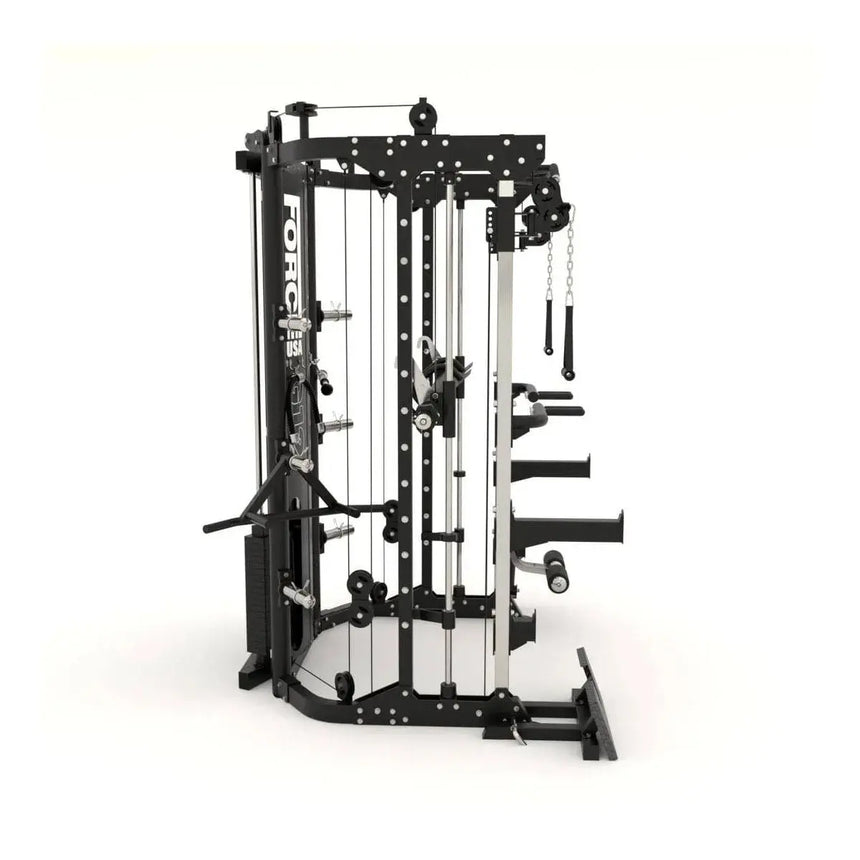 Force USA G12™ All-In-One Trainer showcasing power rack, Smith machine, and dual weight stacks.