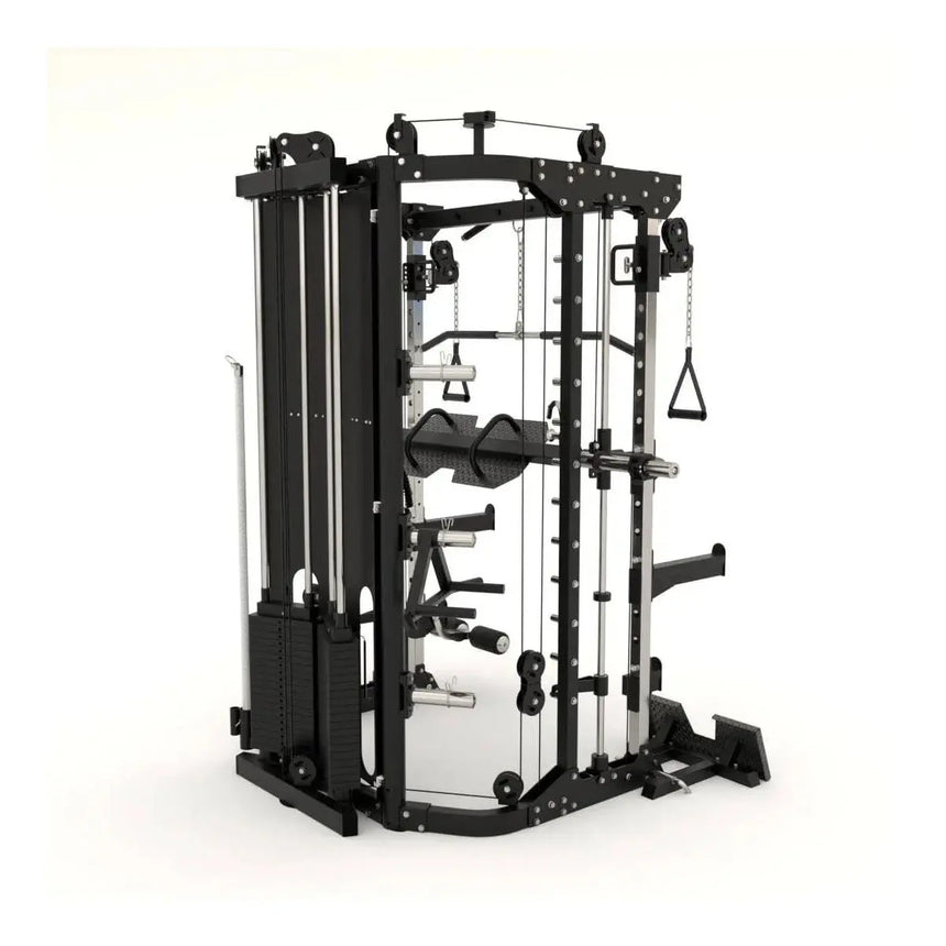 Force USA G12™ All-In-One Trainer showcasing power rack, Smith machine, and dual weight stacks.