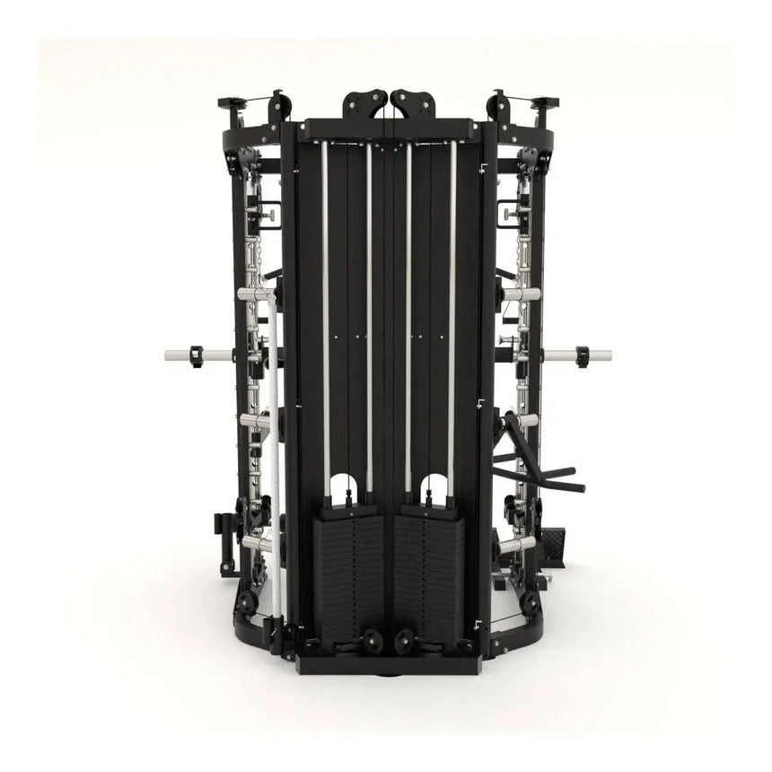 Force USA G12™ All-In-One Trainer showcasing power rack, Smith machine, and dual weight stacks.