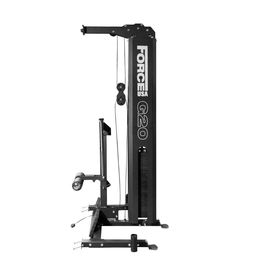 Force USA G20 Lat Pulldown and Low Row Station attached to the G20 All-In-One Trainer.