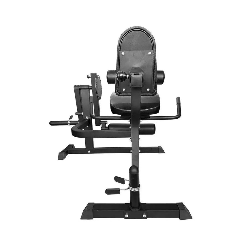 Force USA quadriceps and leg curl machine with adjustable padding and a sturdy steel frame for versatile leg training.