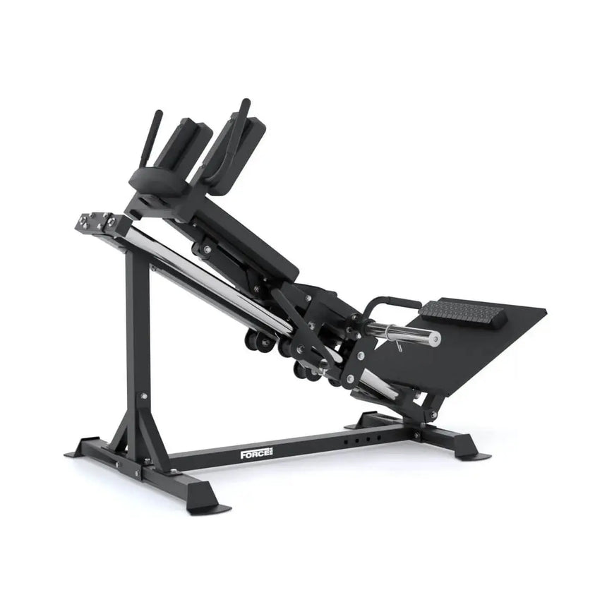 Force USA Compact Leg Press & Hack Squat V3 with adjustable footplate and ergonomic shoulder pads.