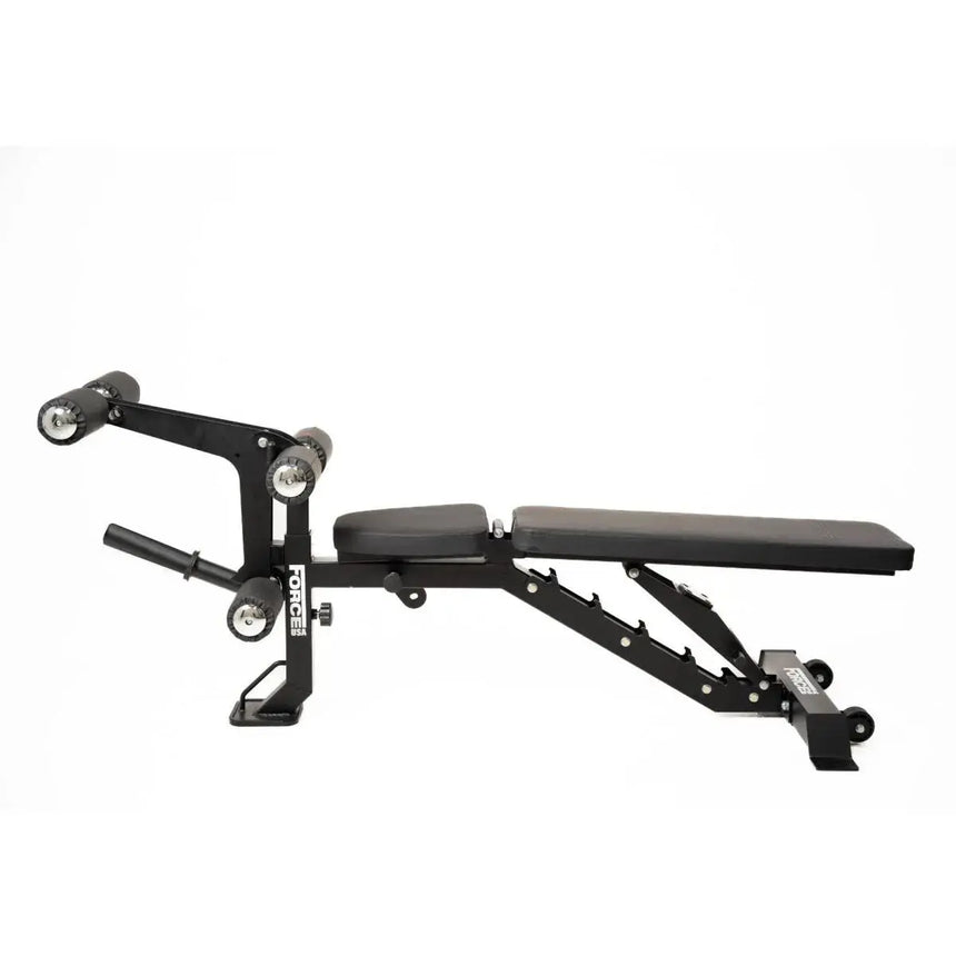 Force USA MyBench V2 – Adjustable training bench with bicep curl and leg development attachments.