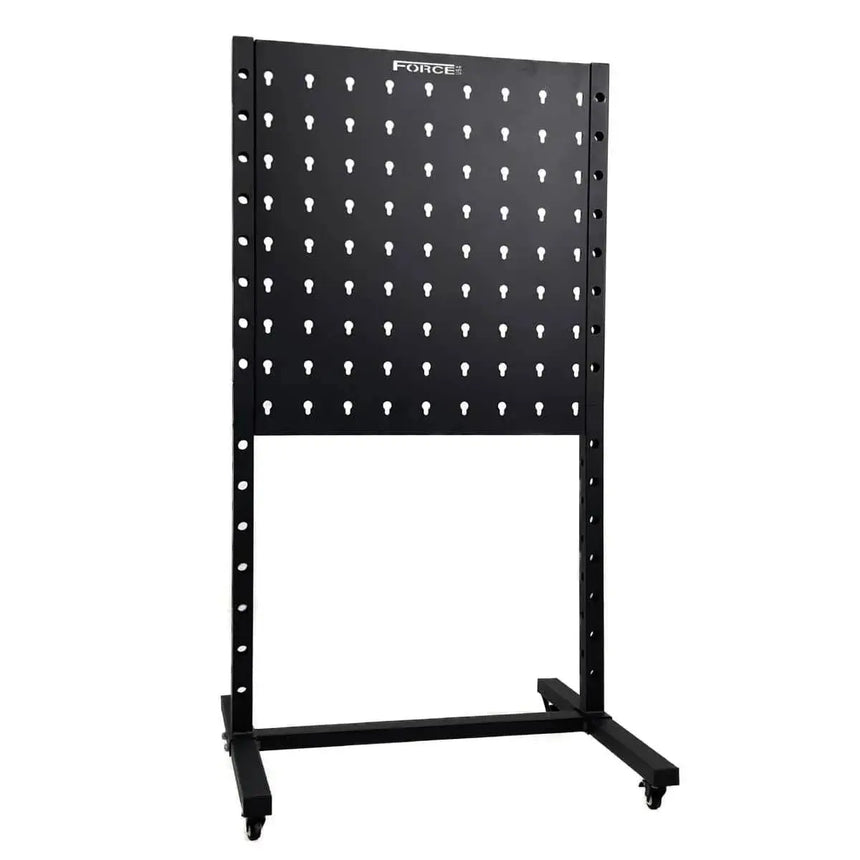 Force USA Storage Rack Pro – versatile storage rack with pegboard design and transport wheels.