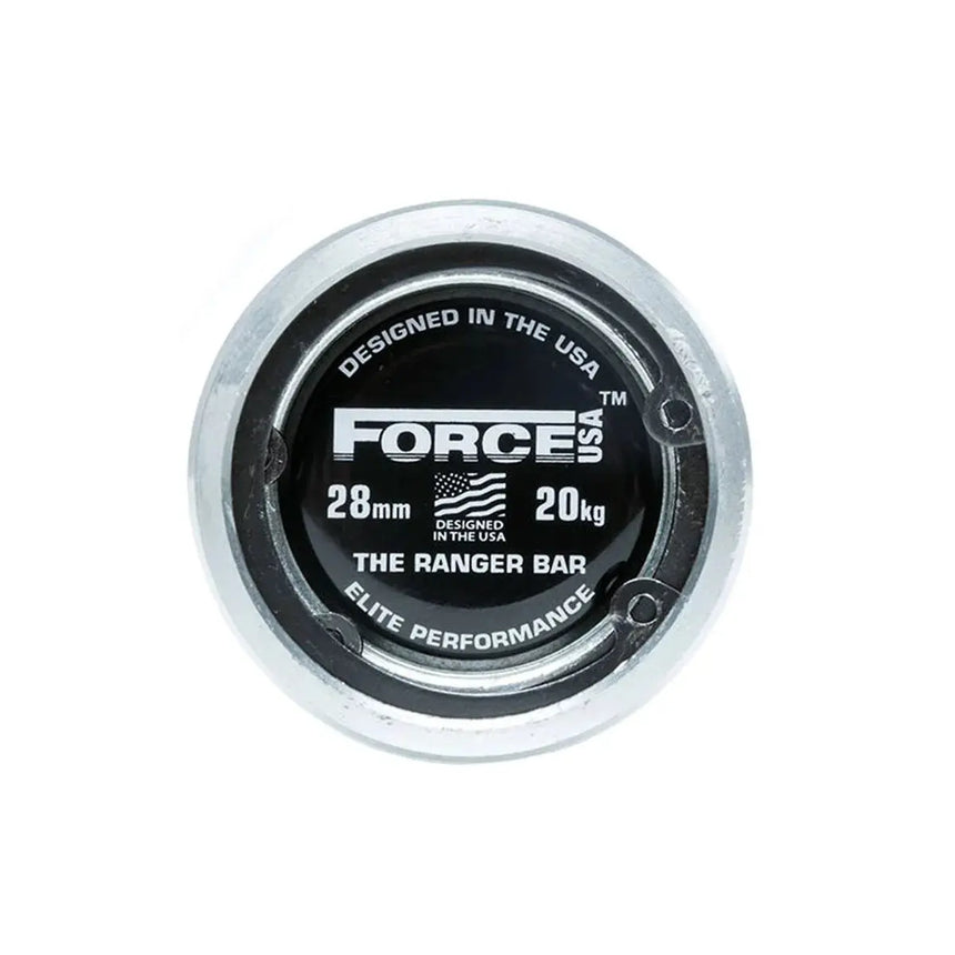 Force USA Ranger Olympic Barbell 2.20m – chrome-plated barbell with 28mm grip diameter and deep knurling.