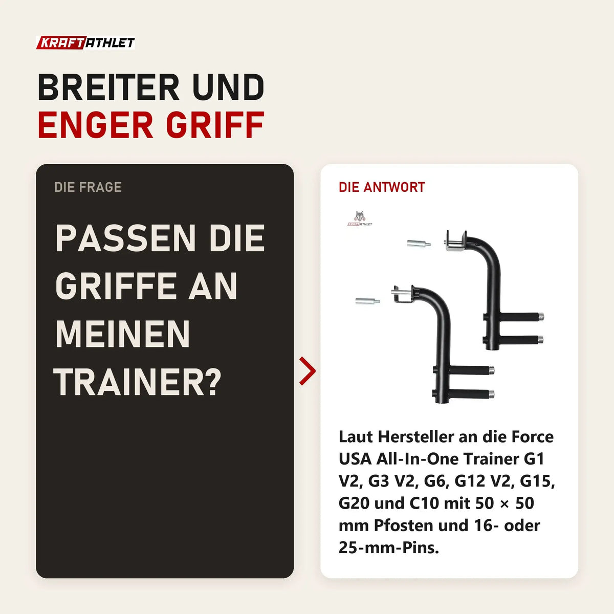 Frage und Antwort zu Force USA Dip Handles (Paar): Passen die Griffe an meinen Trainer?