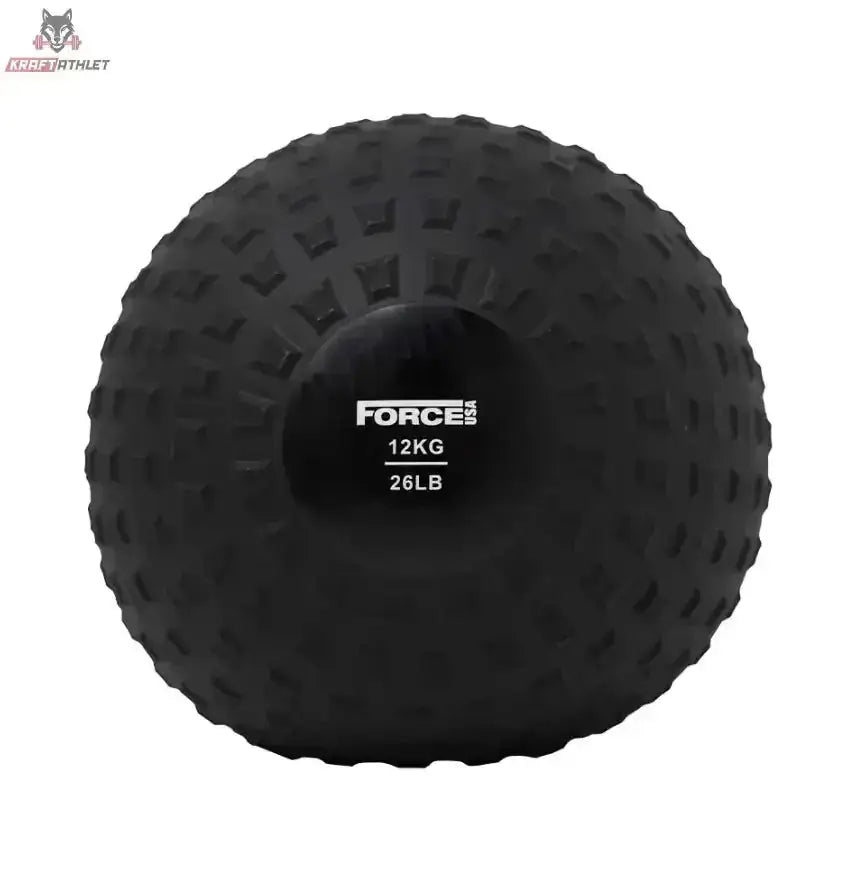 Force USA Elite Slam Ball 8 kg, Variante 12 kg in Schwarz, Frontansicht mit Gewichtsaufdruck