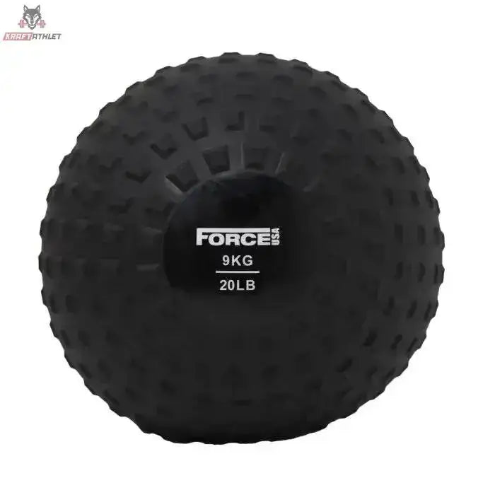 Force USA Elite Slam Ball 8 kg, Variante 9 kg in Schwarz, Frontansicht mit Gewichtsaufdruck