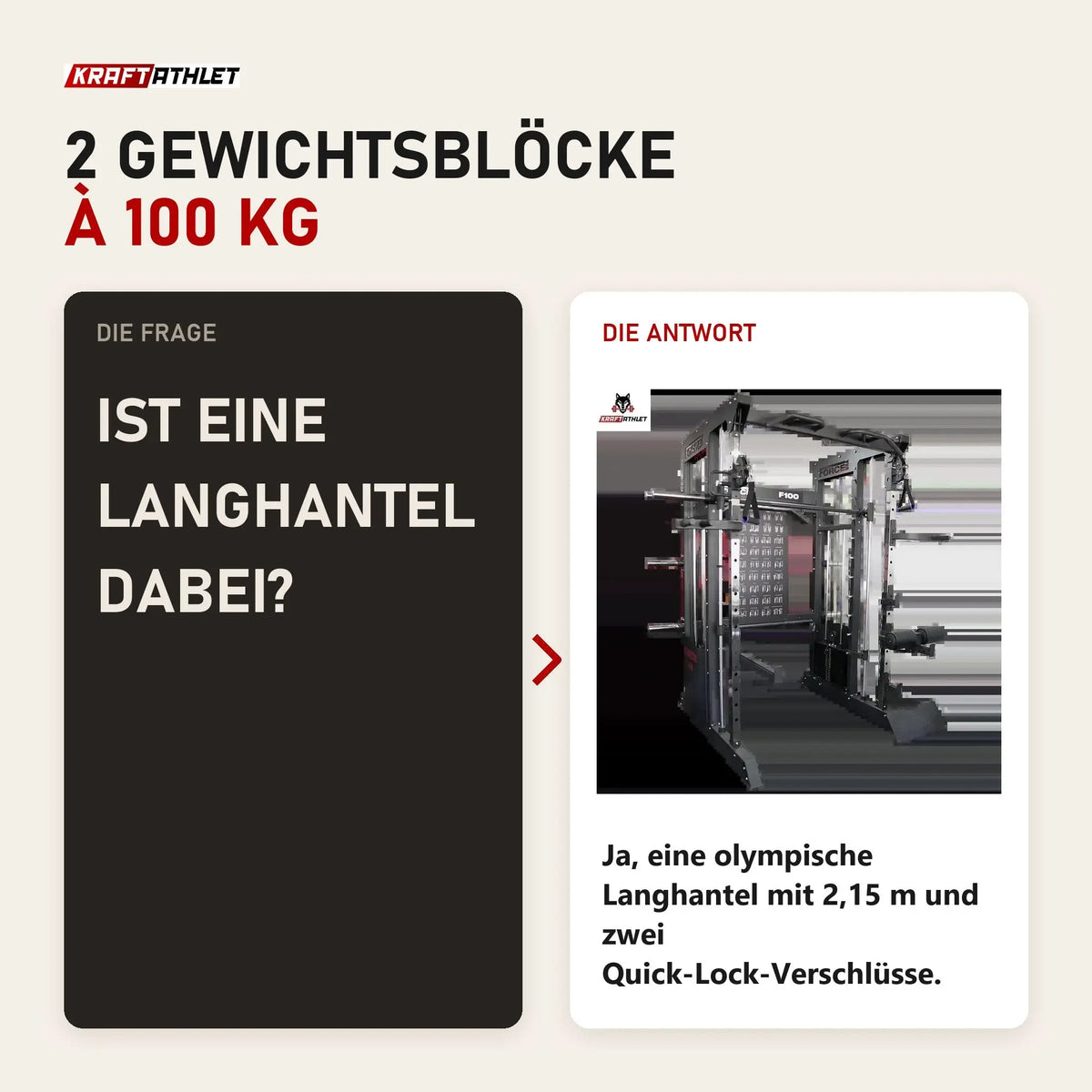 Frage und Antwort zu Force USA F100 V2 All-In-One Trainer: Ist eine Langhantel dabei?