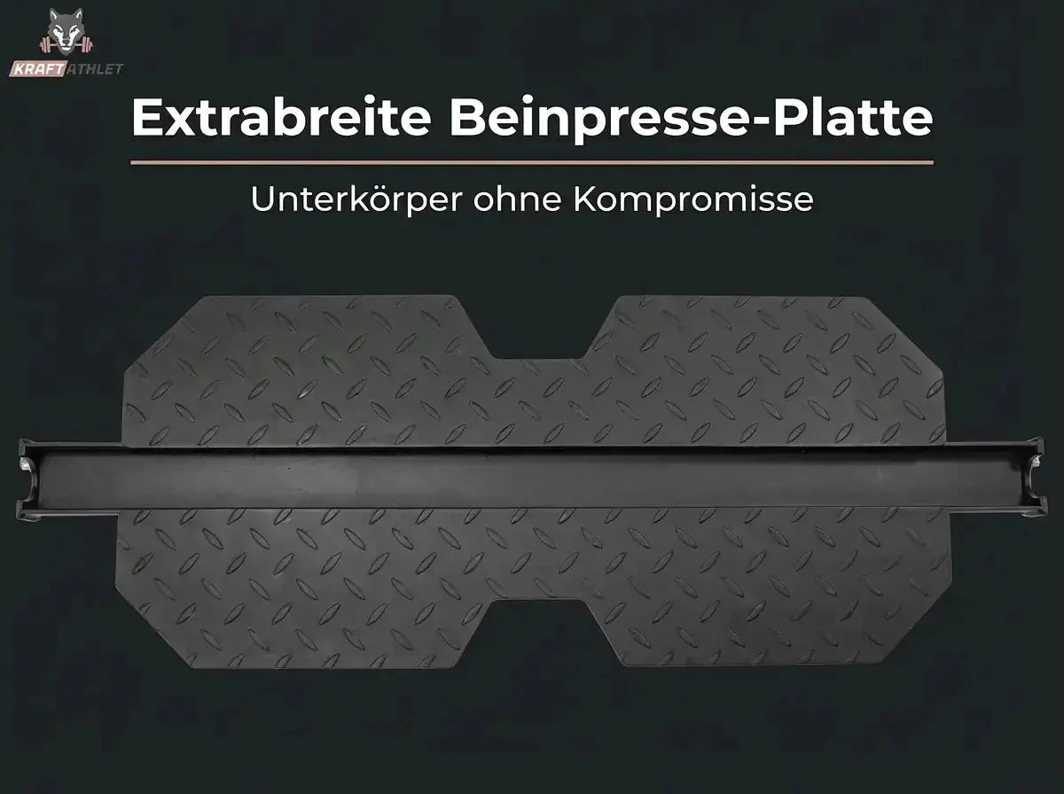 Force USA G10 & G15 Upgrade Kit, Grafik zur breiten Beinpresse-Platte vor dunklem Hintergrund