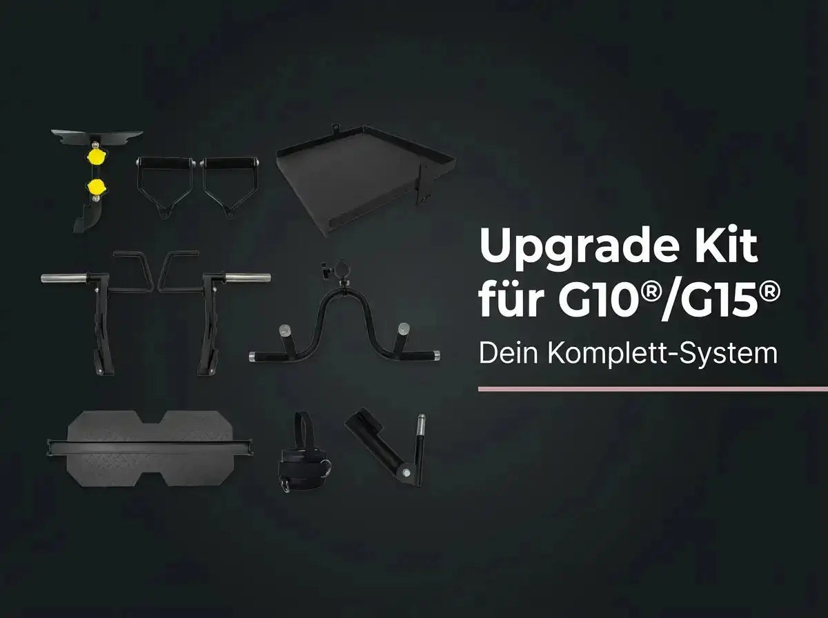 Force USA G10 & G15 Upgrade Kit, Übersichtsgrafik mit allen Teilen und Titel vor dunklem Hintergrund