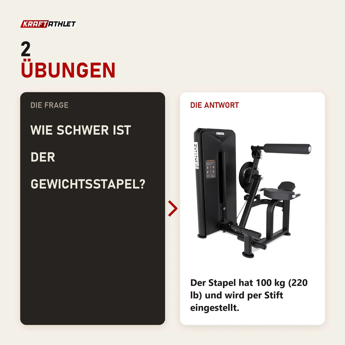 Frage und Antwort zu Force USA Kinetic Series Bauch- und Rückenstrecker-Maschine: Wie schwer ist der Gewichtsstapel?