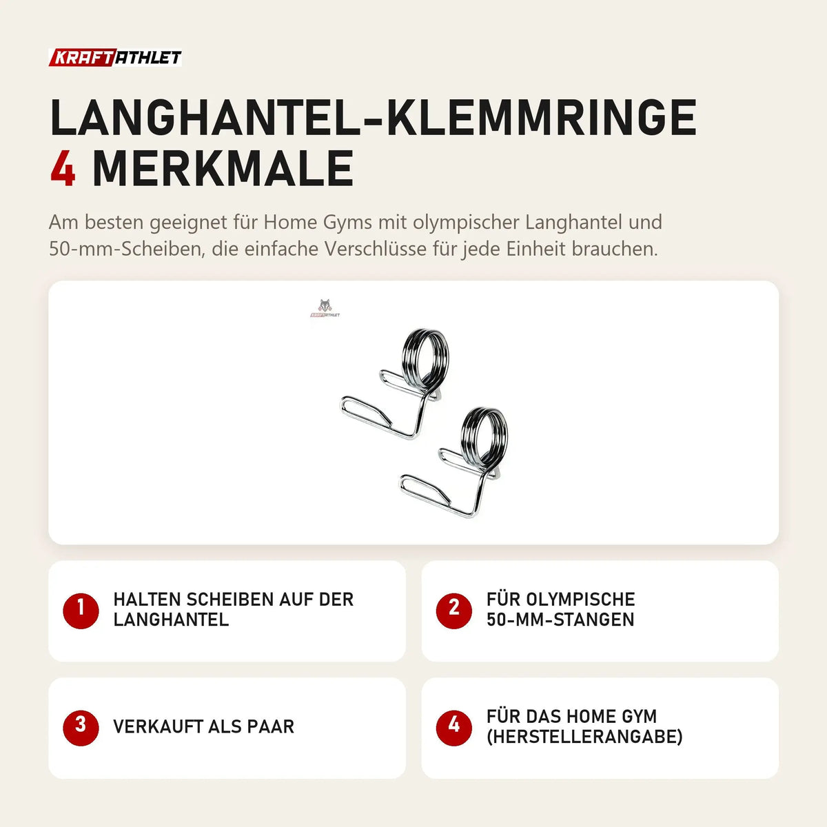 Force USA Langhantel-Klemmringe mit 4 Merkmalen: Halten Scheiben auf der Langhantel, Für olympische 50-mm-Stangen, Verkauft als Paar, Für das Home Gym (Herstellerangabe)