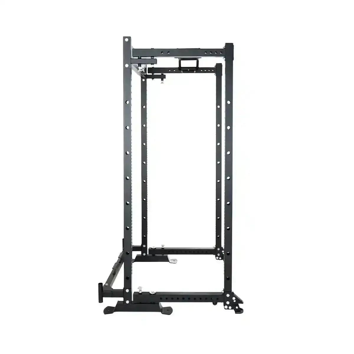 Force USA MyRack SpaceSaver klappbares Power Rack in der Seitenansicht mit Wandhalterung und Bodenschienen