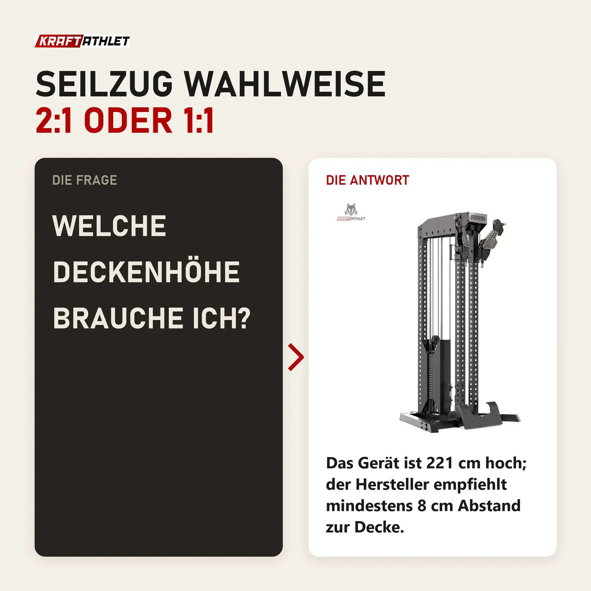 Frage und Antwort zu Force USA Tandem Tower Kabelturm: Welche Deckenhöhe brauche ich?