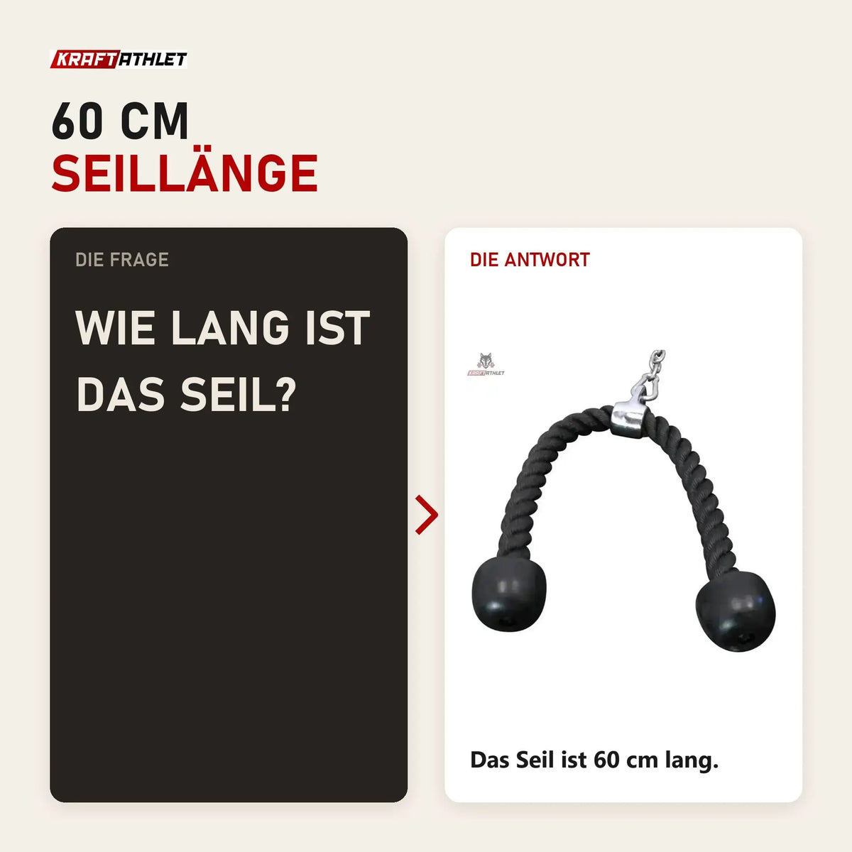 Frage und Antwort zu Force USA Tricep Rope Trizepsseil: Wie lang ist das Seil?