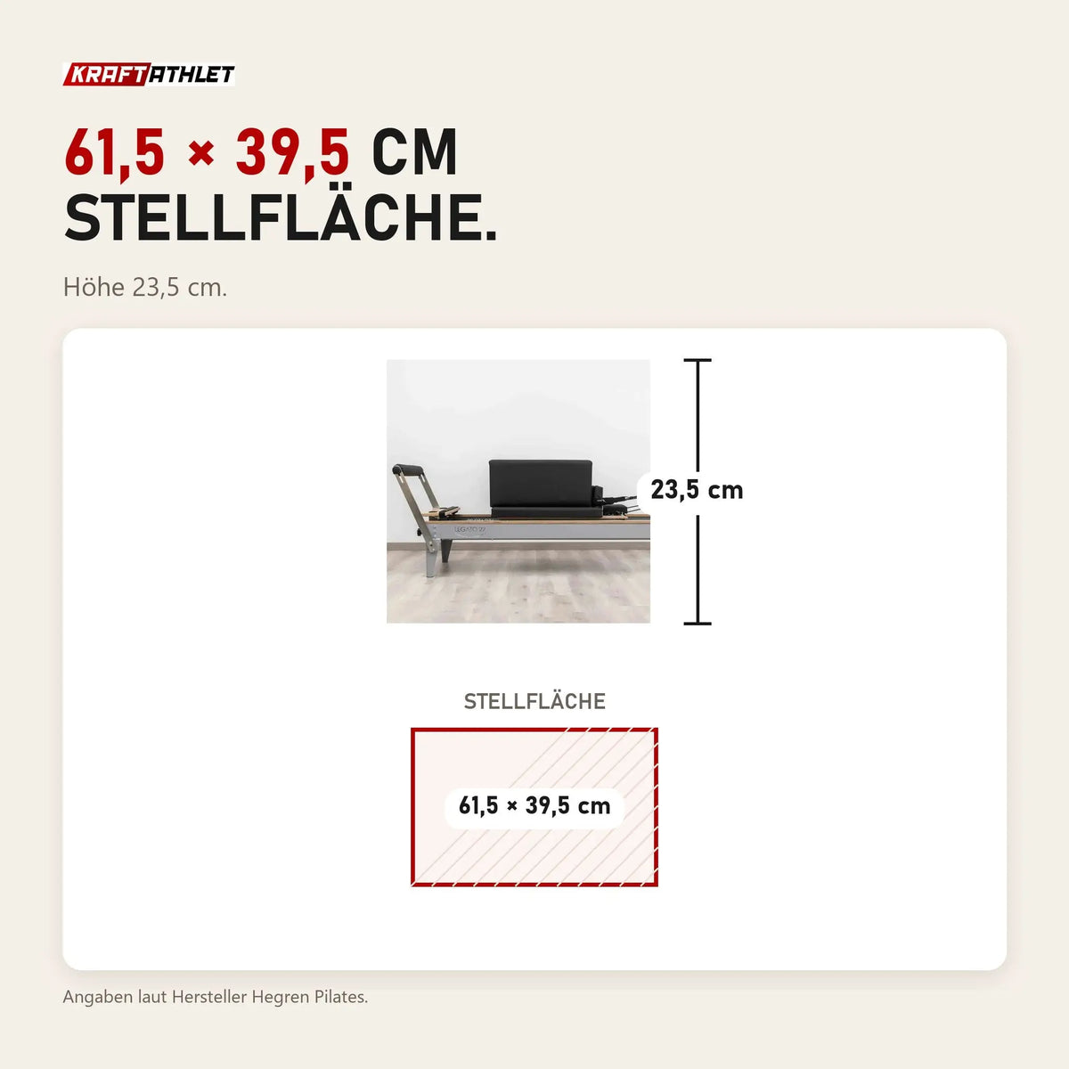 Maßbild Hegren Pilates Box Modern: Stellfläche 61,5 × 39,5 cm, Höhe 23,5 cm