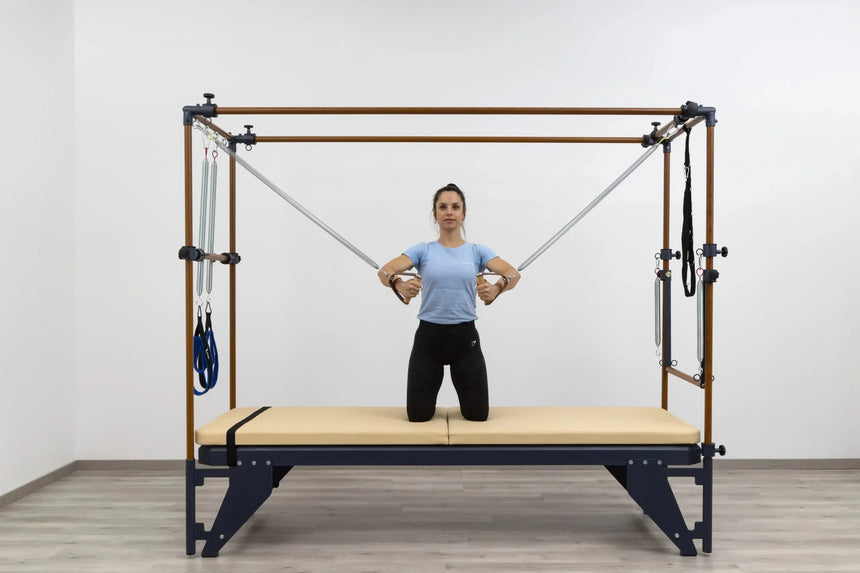 HEGREN Leather Wood Handles designed for Pilates equipment, featuring durable leather straps and smooth wooden grips.